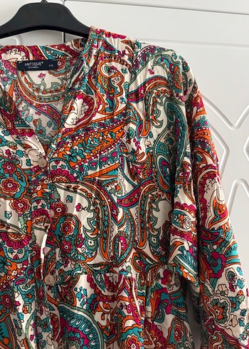 Renkli Bohem Uzun Kollu V Yaka Elbise - Görsel 3