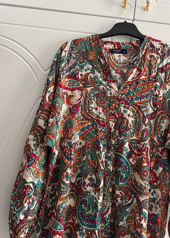 Renkli Bohem Uzun Kollu V Yaka Elbise - Görsel 2