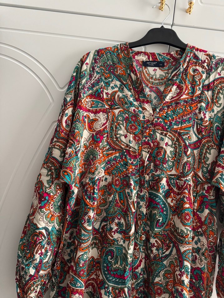 Renkli Bohem Uzun Kollu V Yaka Elbise - Görsel 2