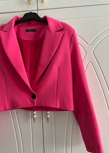 Pembe Mini Düğmeli Kadın Blazer Ceket - Görsel 3