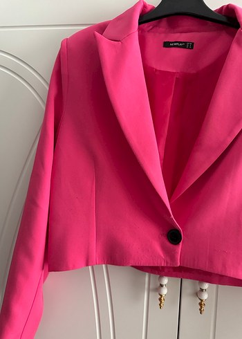 Pembe Mini Düğmeli Kadın Blazer Ceket - Görsel 2