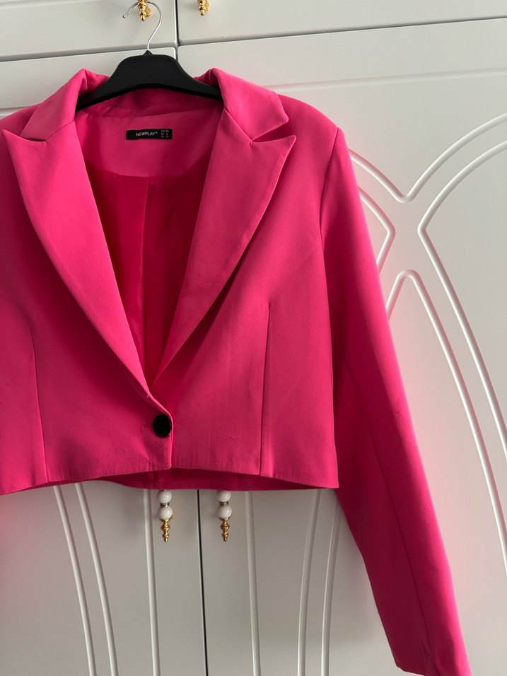 Pembe Mini Düğmeli Kadın Blazer Ceket - Görsel 3