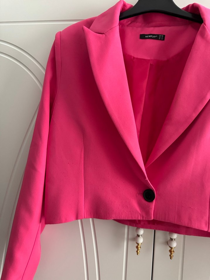 Pembe Mini Düğmeli Kadın Blazer Ceket - Görsel 2