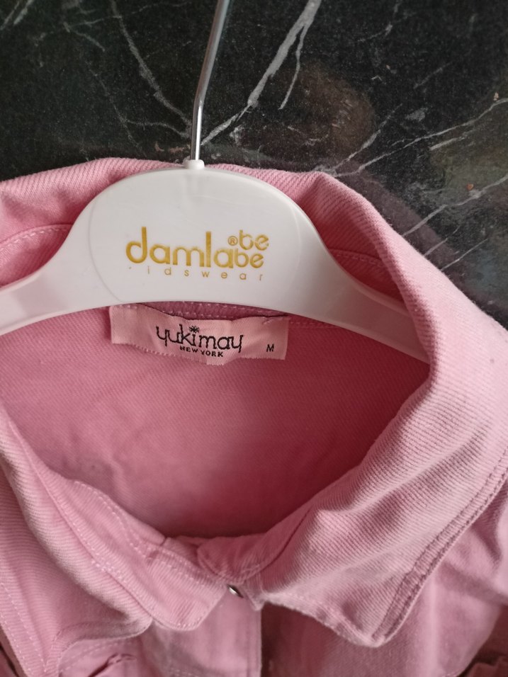 Düğmeli Pembe Kadın Denim Ceket - Görsel 2