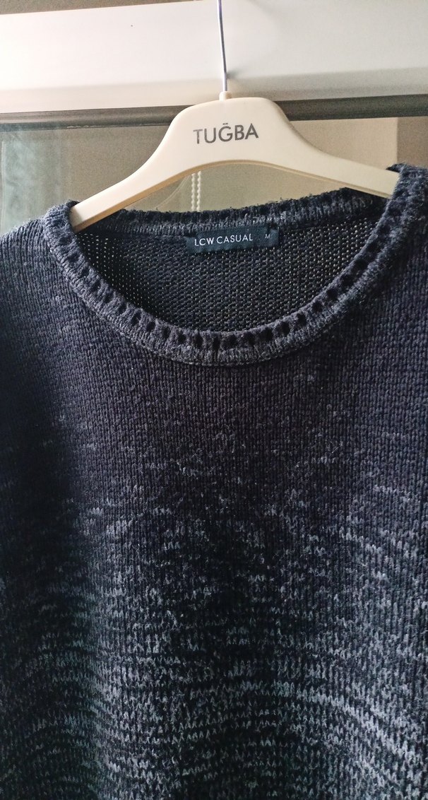 Gri Erkek Yün Kazak, Bisiklet Yaka, Rahat Kesim - Görsel 2