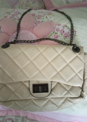 Bej Süet Zincirli Kadın Çanta - Görsel 2