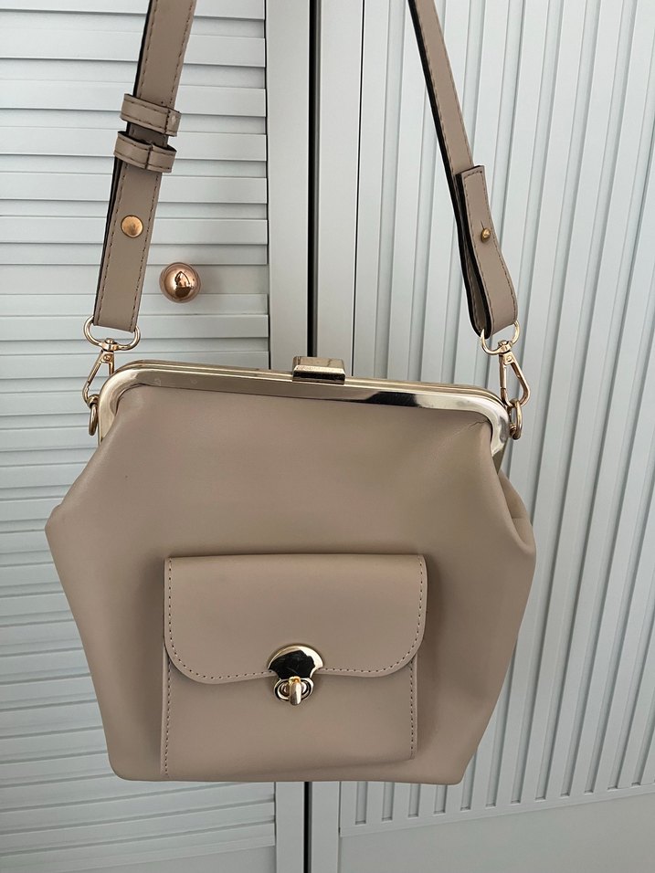 Vintage Bej Deri Kadın Omuz Çantası - Görsel 3