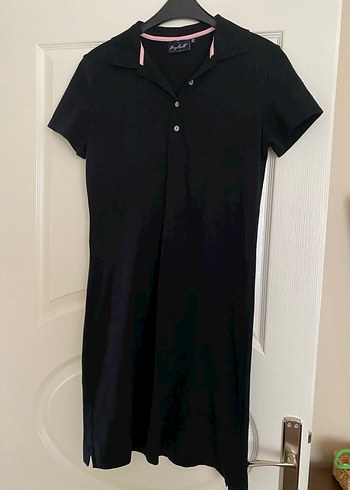 xl Beden Siyah Midi Polo Yaka Kadın Elbise