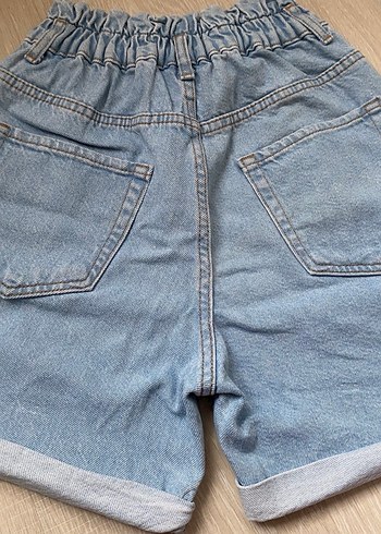 Düğmeli Beli Lastikli Mavi Mini Kot Şort - Görsel 2