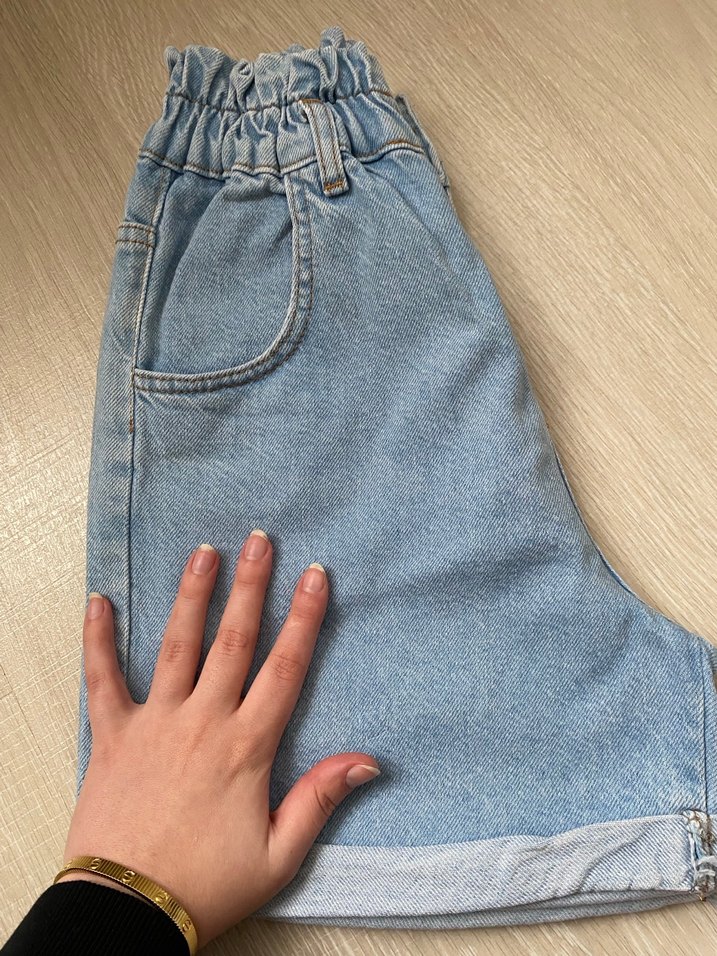 Düğmeli Beli Lastikli Mavi Mini Kot Şort - Görsel 3