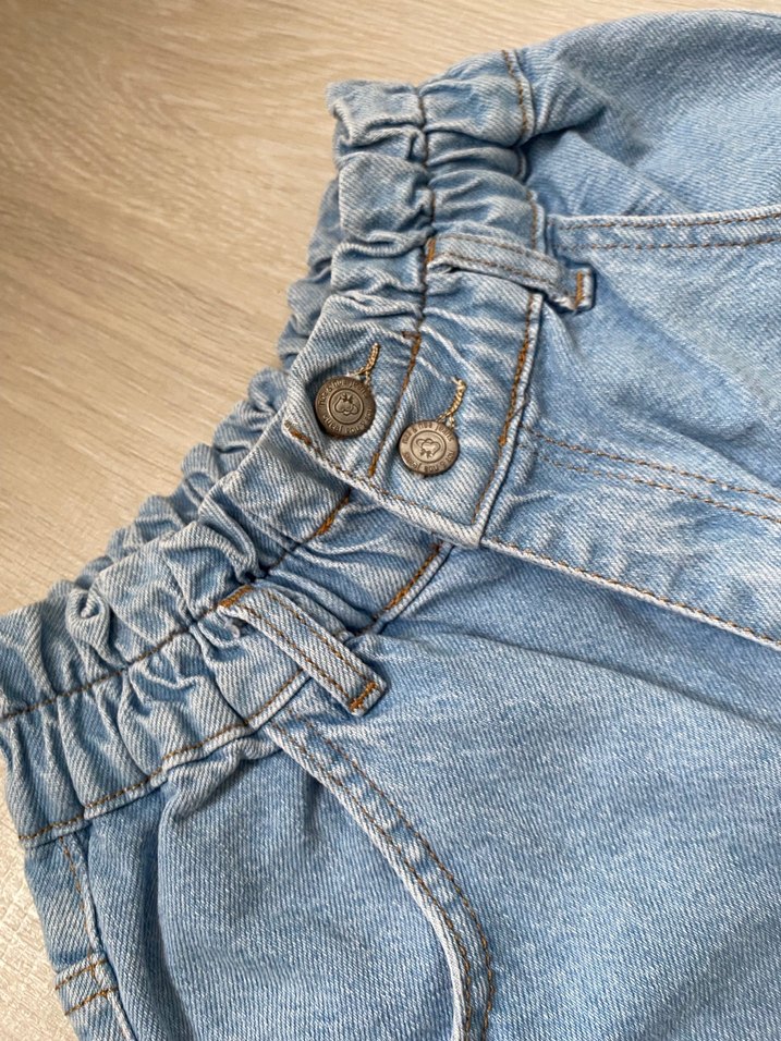 Düğmeli Beli Lastikli Mavi Mini Kot Şort - Görsel 4