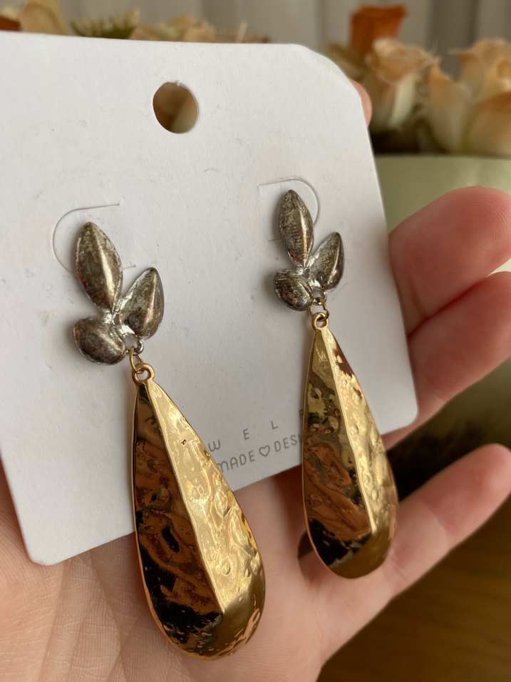 Parlak Altın Midi Damla Küpe - Görsel 2