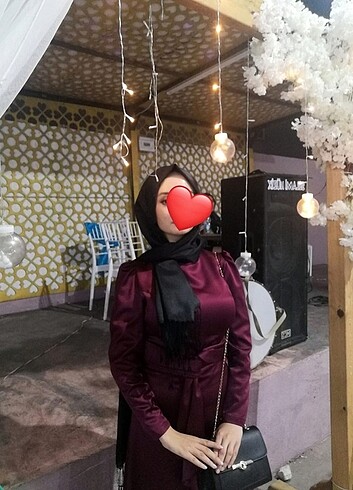 Saten bordo tesettür abiye
