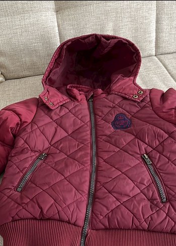4 Yaş Beden bordo Renk Bordo Kapitone Nakışlı Fermuarlı erkek mont