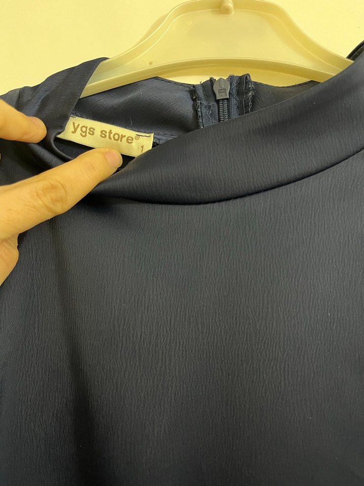 Lacivert Uzun Dökümlü Salaş Elbise - Görsel 4