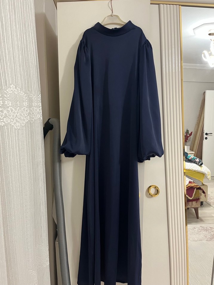 Lacivert Uzun Dökümlü Salaş Elbise - Görsel 3