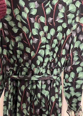 Kemerli Kamuflaj Desenli Uzun Kadın Elbise - Görsel 3