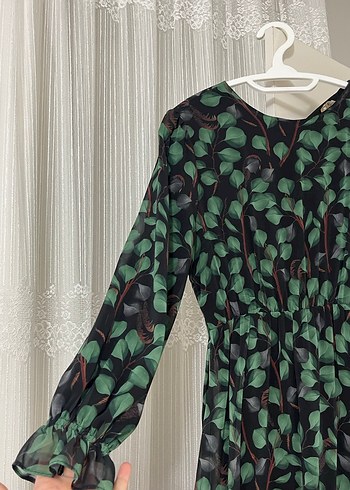 Kemerli Kamuflaj Desenli Uzun Kadın Elbise - Görsel 5