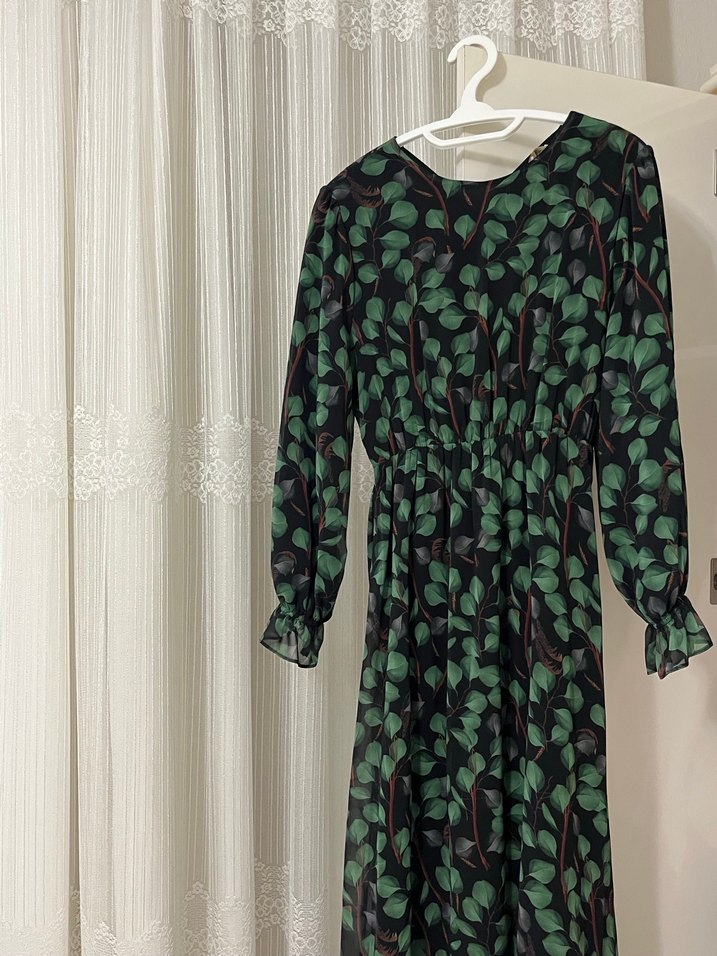 Kemerli Kamuflaj Desenli Uzun Kadın Elbise - Görsel 2