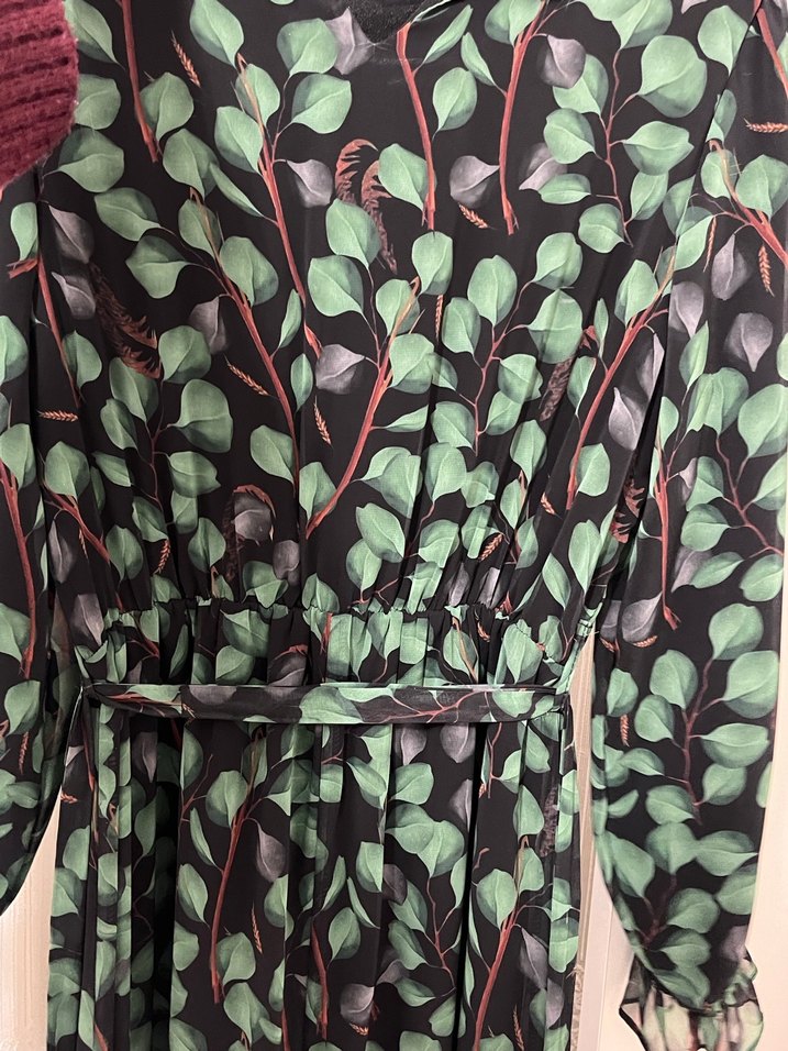 Kemerli Kamuflaj Desenli Uzun Kadın Elbise - Görsel 3