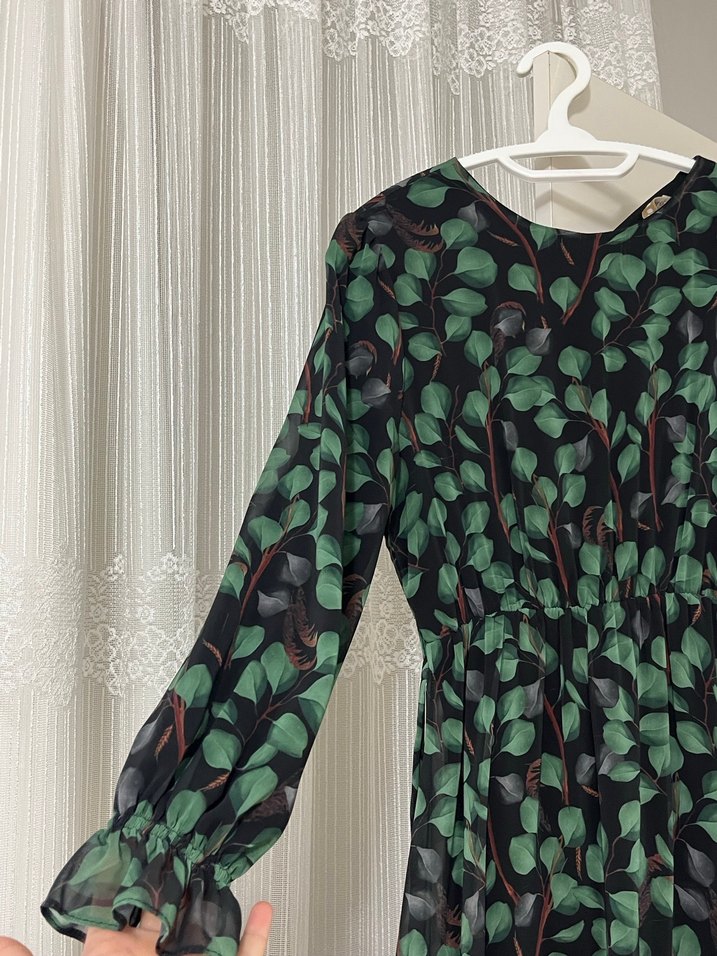 Kemerli Kamuflaj Desenli Uzun Kadın Elbise - Görsel 5