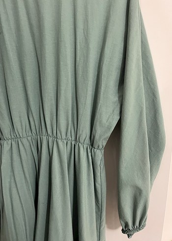 Yeşil Uzun Keten Elbise - Görsel 2