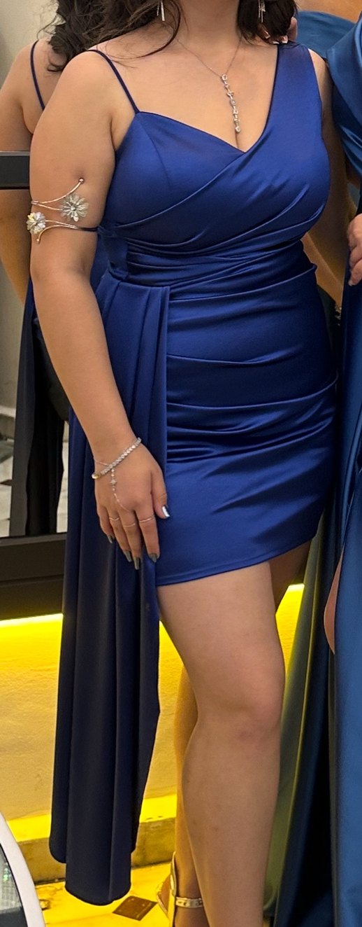 Saks Mavisi Mini Abiye Elbise - Görsel 2