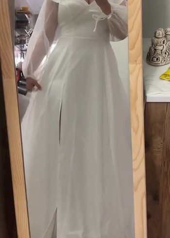 Uzun Beyaz  Bohem Gelinlik - Görsel 3