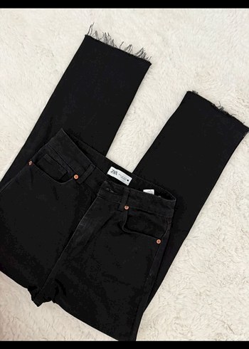 xs Beden Zara Siyah Midi Denim Pantolon XS