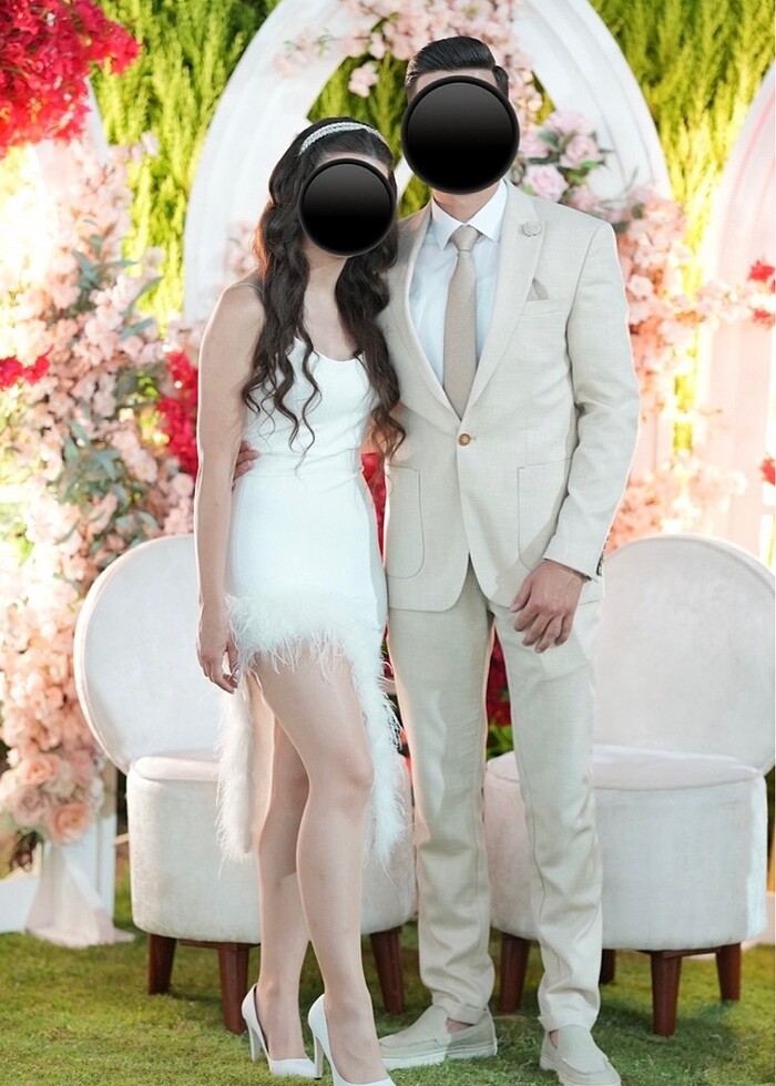 beyaz tüylü elbise - Görsel 3