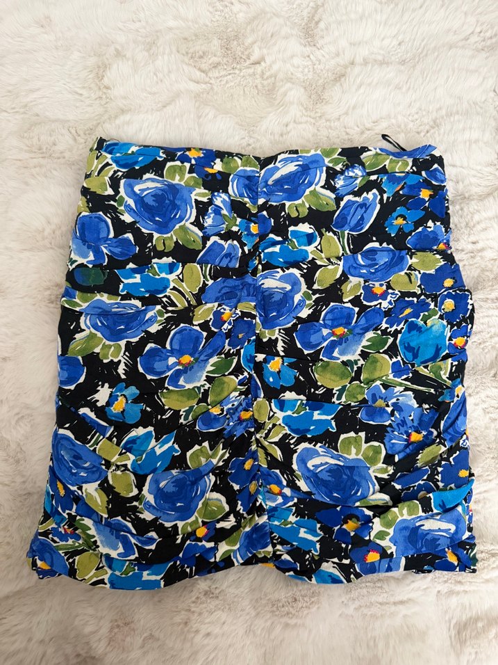 Koyu Mavi Çiçek Desenli etek - Görsel 2