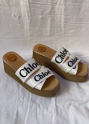 Chloé Beyaz Kadın Dolgu Topuk Terlik Velcro Bantlı