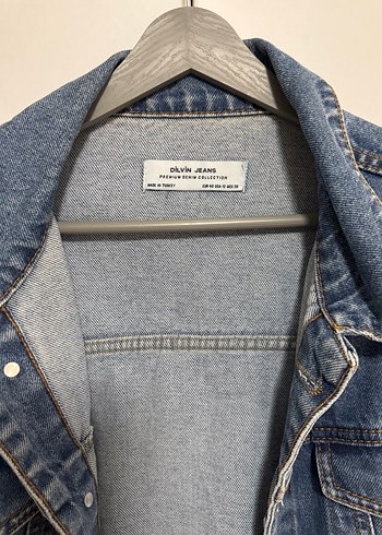 l Beden Düğmeli Mavi Denim Kadın Ceket