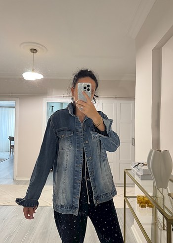 Dilvin Düğmeli Mavi Denim Kadın Ceket