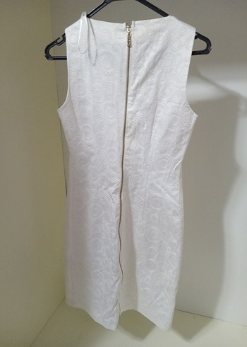 Beyaz Midi Kolsuz Drapeli Elbise - Görsel 3