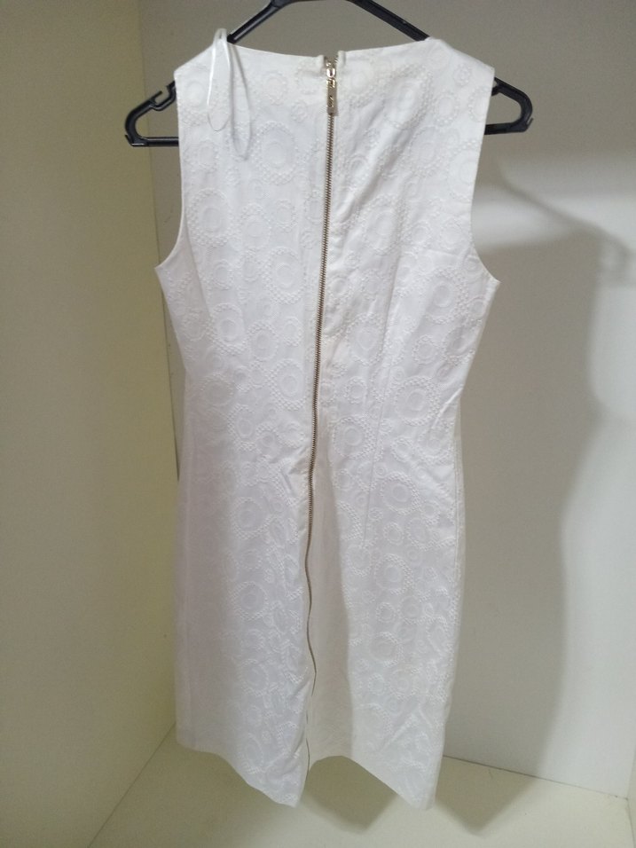 Beyaz Midi Kolsuz Drapeli Elbise - Görsel 3