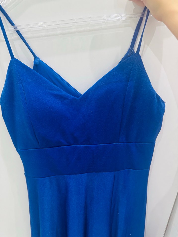 SAKS İNCE ASKILI YIRTMAÇLI UZUN ABİYE ELBİSE - Görsel 5