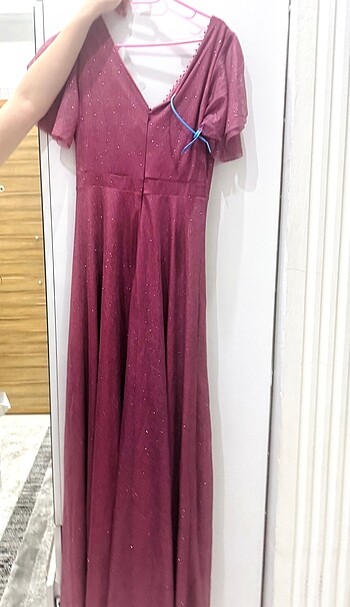 38 BEDEN ETİKETLİ YENİ PEMBE SİMLİ UZUN ABİYE - Görsel 6