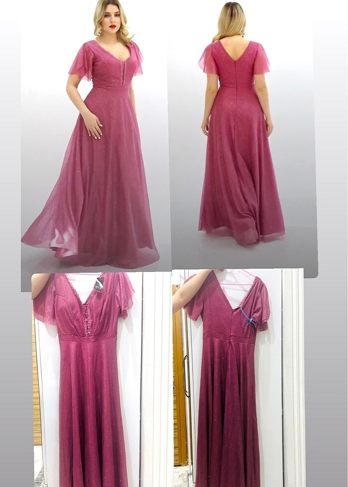 38 BEDEN ETİKETLİ YENİ PEMBE SİMLİ UZUN ABİYE - Görsel 2