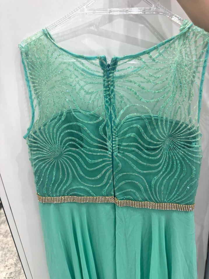 Su Yeşili- Turkuaz Uzun Abiye Elbise Drapeli Detaylı - Görsel 4