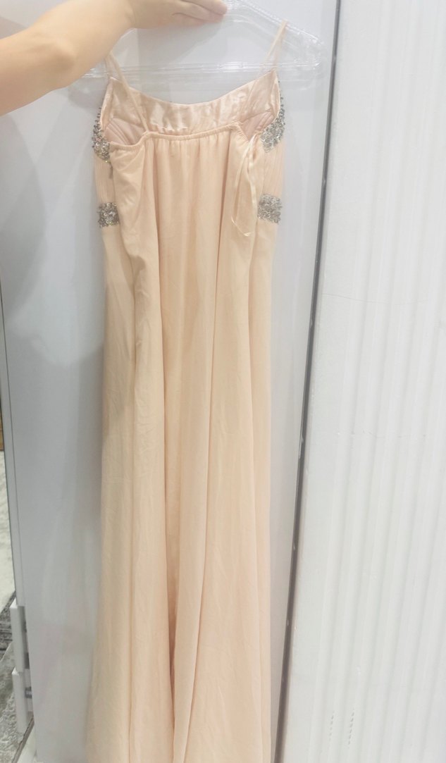 38 Beden İnce Askılı Açık Pudra-Bej Uzun Abiye Elbise - Görsel 5