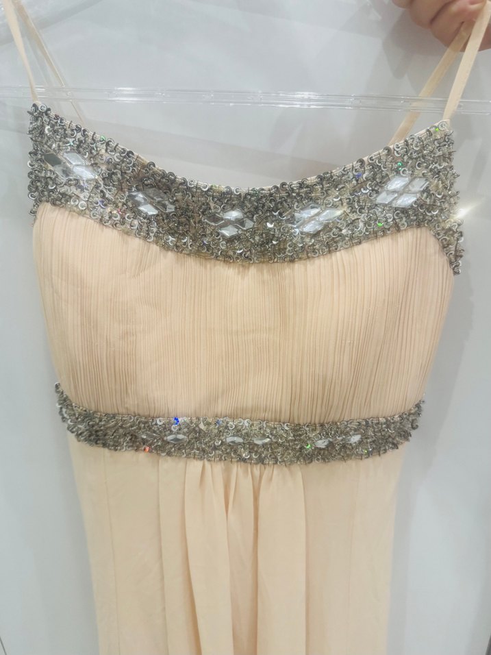 38 Beden İnce Askılı Açık Pudra-Bej Uzun Abiye Elbise - Görsel 2