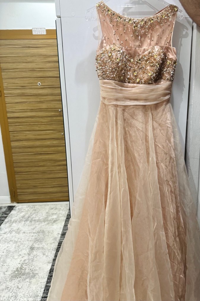 Pudra Pembe Payetli Uzun Kabarık Abiye/Nişan Elbise - Görsel 2