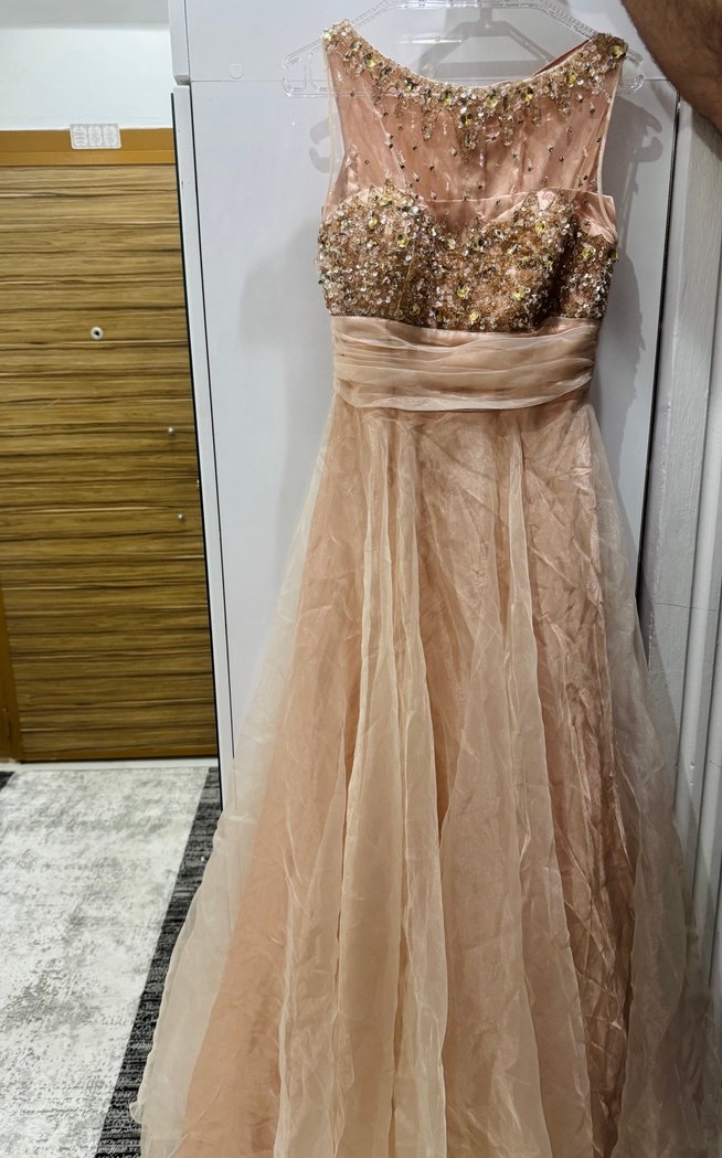 Pudra Pembe Payetli Uzun Kabarık Abiye/Nişan Elbise - Görsel 3