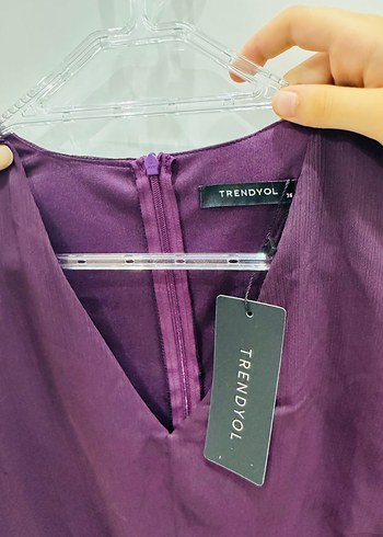 Etiketli Trendyol Tüllü Uzun Kollu Mor Midi Elbise - Görsel 3