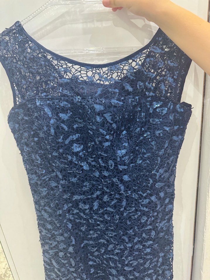 Lacivert İşlemeli Dantel Uzun Abiye Elbise - Görsel 2