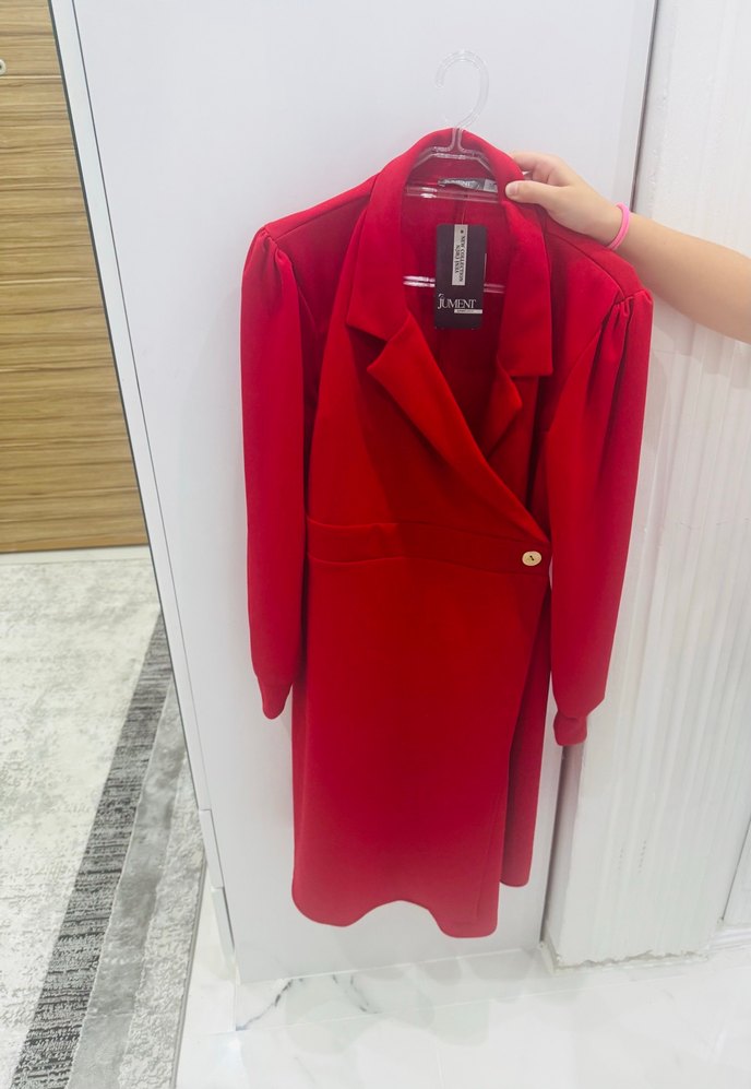 Etiketli Yeni 38 Beden Jument Kemer Detaylı Kırmızı Midi Elbise - Görsel 3