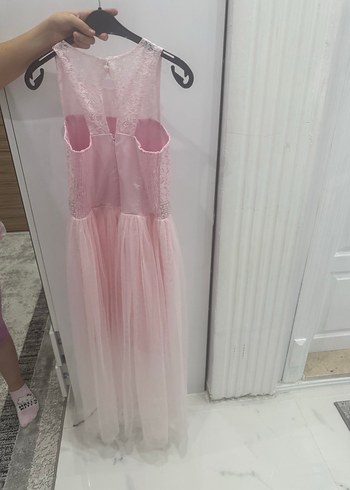 Pembe Tüllü Dantel Detaylı Kız Çocuk Elbisesi - Görsel 7