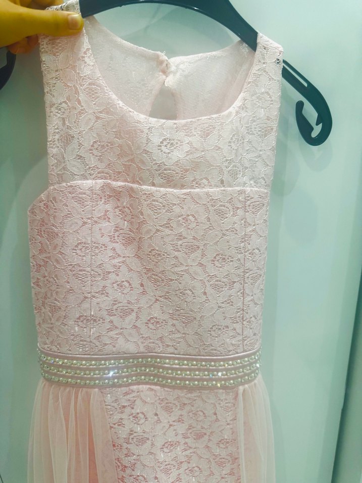 Pembe Tüllü Dantel Detaylı Kız Çocuk Elbisesi - Görsel 5