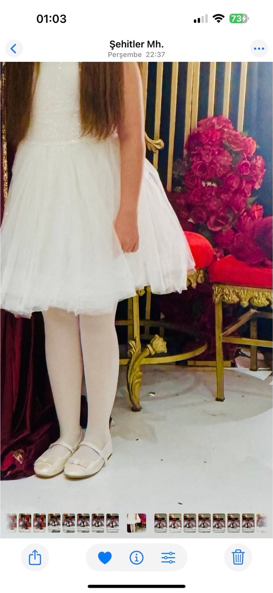 Kız Çocuk Beyaz Kol Tüllü Straplez Kabarık Elbise - Görsel 3